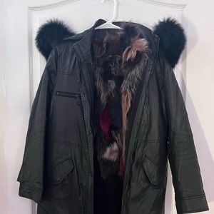 Alice & Olivia Real fox fur parka coat with zip out vest fur lining